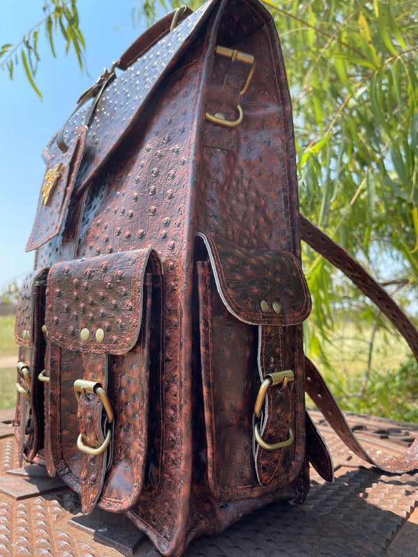 Backpack with logo ostrich print